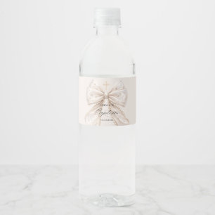 Rótulo De Garrafa De Vinho Laço Coquete de Batismo Elegante com Pérolas