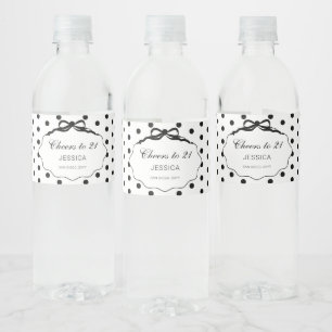 Rótulo De Garrafa De Vinho Laço de Bolinhas Preto e Branco para Festa de Aniv