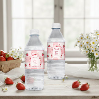 Rótulo De Garrafa De Vinho Laços de Gingham Vermelho de Morango para o Primei