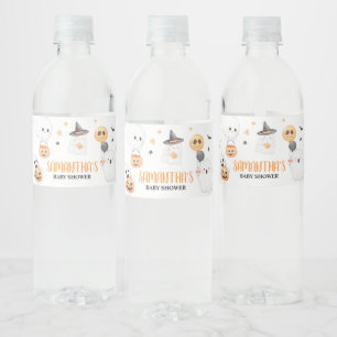 Rótulo De Garrafa De Vinho Laranja Fantasma Halloween Pequeno Chá de fraldas