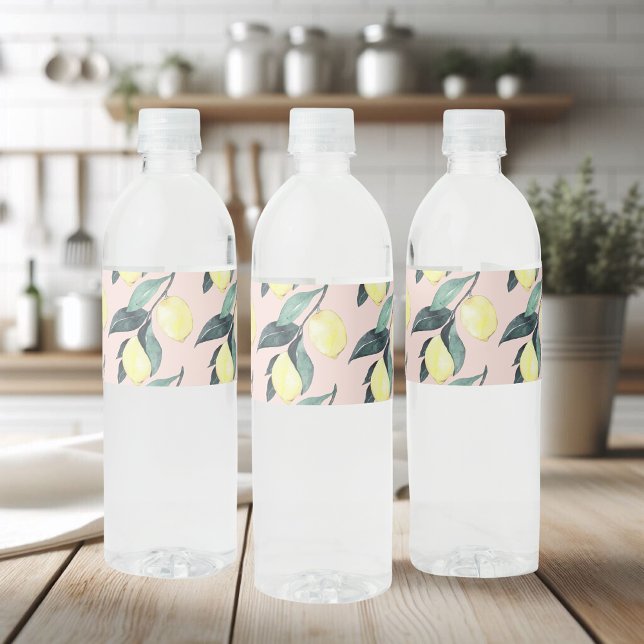 Rótulo De Garrafa De Vinho Limões de Aquarela e Padrões Amarelos Sem Costura (Criador carregado)