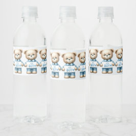 Rótulo De Garrafa De Vinho Lindo Urso de Pelúcia Azul Floral Belo Festa