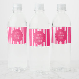 Rótulo De Garrafa De Vinho Listras rosa-quente e brancas com monograma Aniver