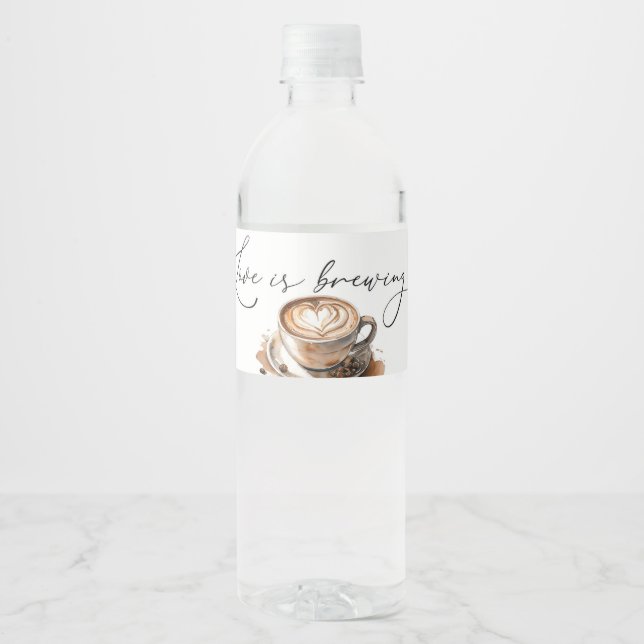 Rótulo De Garrafa De Vinho Love is Brewing Coffee Bridal Shower (Frente)