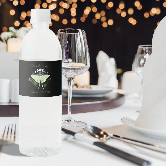 Rótulo De Garrafa De Vinho Luna Moth Moon Phases (Criador carregado)