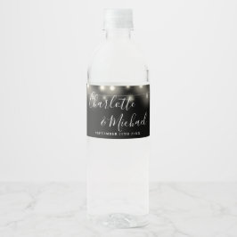 Rótulo De Garrafa De Vinho Luzes de Corda com Frase de Assinatura Preto Branc