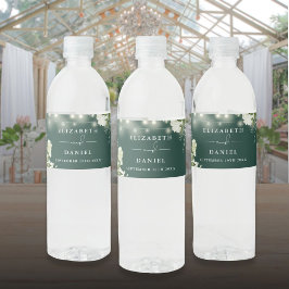 Rótulo De Garrafa De Vinho Luzes de Corda Verde Esmeralda Floral Casamento