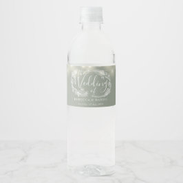 Rótulo De Garrafa De Vinho Luzes de Corda Verde Salvia Floral Casamento