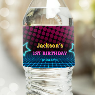 Rótulo De Garrafa De Vinho Luzes de Neon Brilhantes Obrigado Festa de anivers