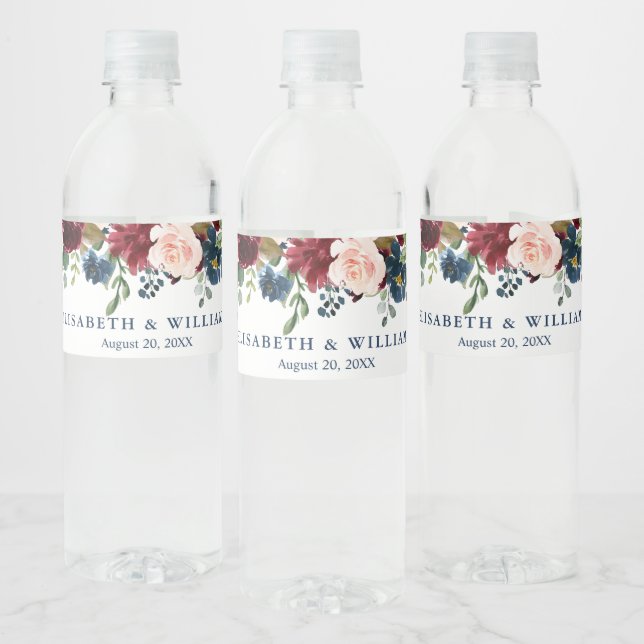 Rótulo De Garrafa De Vinho Marinho Azul Blush Floral Vazio Casamento de Aquar (Garrafas)