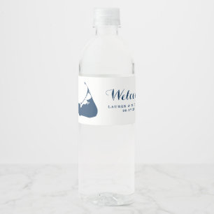 Rótulo De Garrafa De Vinho Marinho Blue Nantucket Island Map Wedding