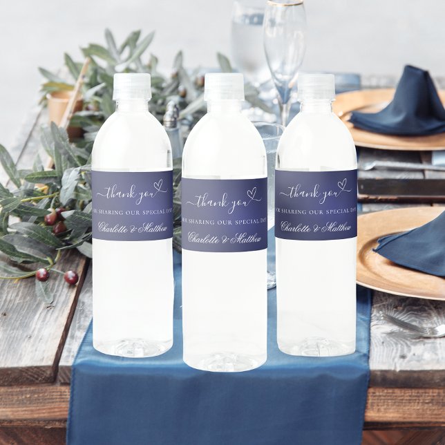 Rótulo De Garrafa De Vinho Marinho de casamento obrigado branco (Criador carregado)