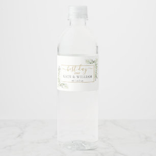 Rótulo De Garrafa De Vinho Melhor Dia de Todos Casamento de Elegante Folhagem