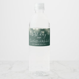 Rótulo De Garrafa De Vinho Melhor Dia de Todos Luzes de Corda Casamento Verde