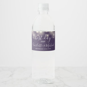 Rótulo De Garrafa De Vinho Melhor Dia de Todos Luzes de Corda Roxo Casamento