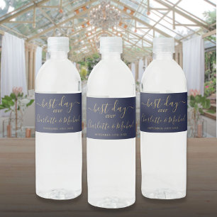 Rótulo De Garrafa De Vinho Melhor Dia de Todos Roteiro Casamento Azul Marinho