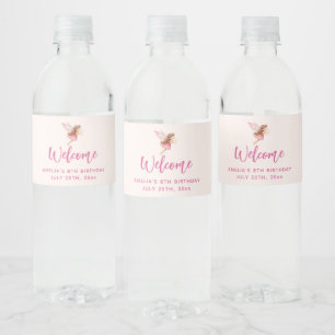 Rótulo De Garrafa De Vinho Menina Fada Fofo em um Vestido Rosa Festa Capricho