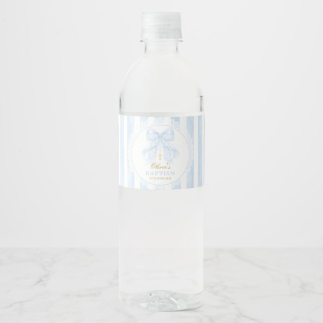 Rótulo De Garrafa De Vinho Menino Bebê Arco Azul Batismo (Frente)