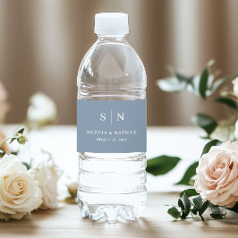 Rótulo De Garrafa De Vinho Mínimo e Chic Dusty Blue | Casamento Monograma