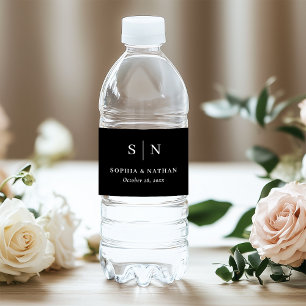 Rótulo De Garrafa De Vinho Mínimo e preto-chico Casamento Monograma