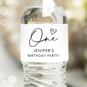 Rótulo De Garrafa De Vinho Modern Boho One Heart First Birthday