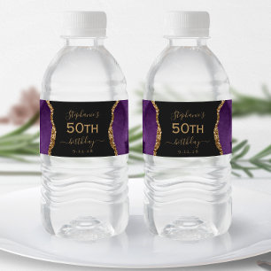 Rótulo De Garrafa De Vinho Moderno Roxo Dourado Agate Escuro 50º Aniversário