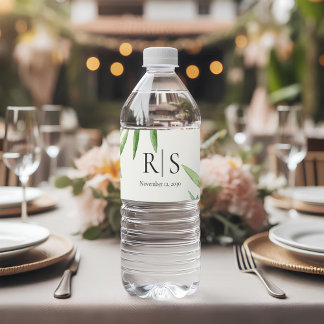 Rótulo De Garrafa De Vinho Monograma Botânico Selvagem de Aquarela Elegante
