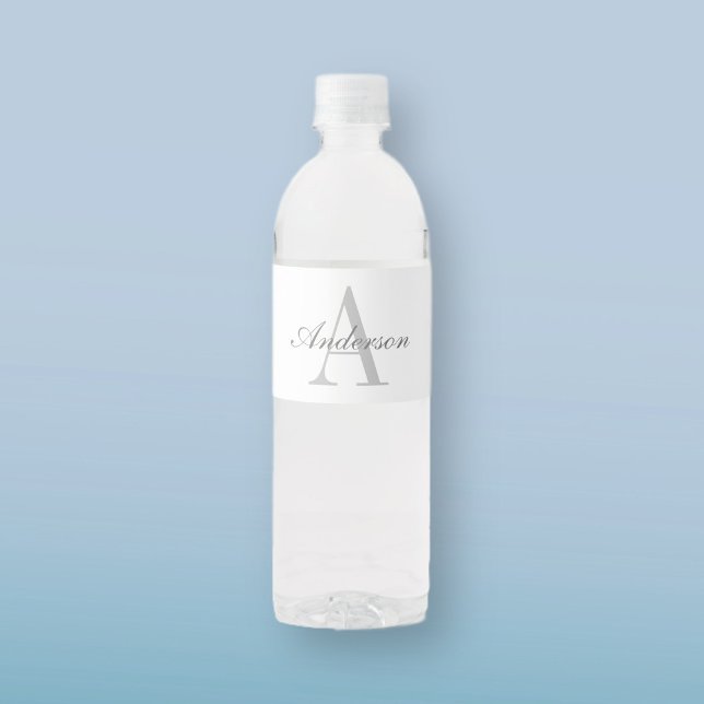 Rótulo De Garrafa De Vinho Monograma Branco e Cinza Elegante (Criador carregado)