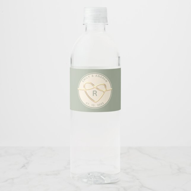 Rótulo De Garrafa De Vinho Monograma de Casamento Verde Sage (Frente)