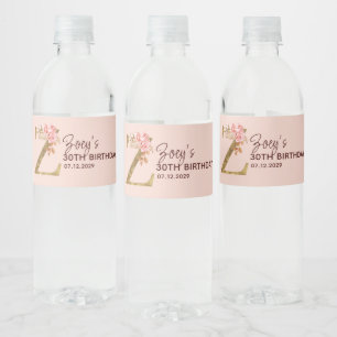 Rótulo De Garrafa De Vinho Monograma de Letra Z Dourada com Rosas Rosa Beijo