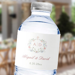 Rótulo De Garrafa De Vinho Monogramas de Casamento Religioso de Moldura Flora