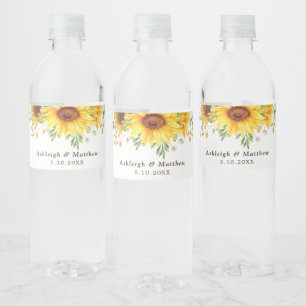 Rótulo De Garrafa De Vinho Na moda Watercolor Sunflower Boho Garden Casamento