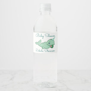 Rótulo De Garrafa De Vinho Narwhal Green Chá de animação de Cute Mint Chibi
