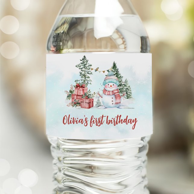 Rótulo De Garrafa De Vinho Natal Snowman Primeiro Aniversário (Criador carregado)