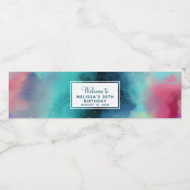 Rótulo De Garrafa De Vinho Nebulosa do Espaço Verde Moderno e Vermelho (Rótulo Único)