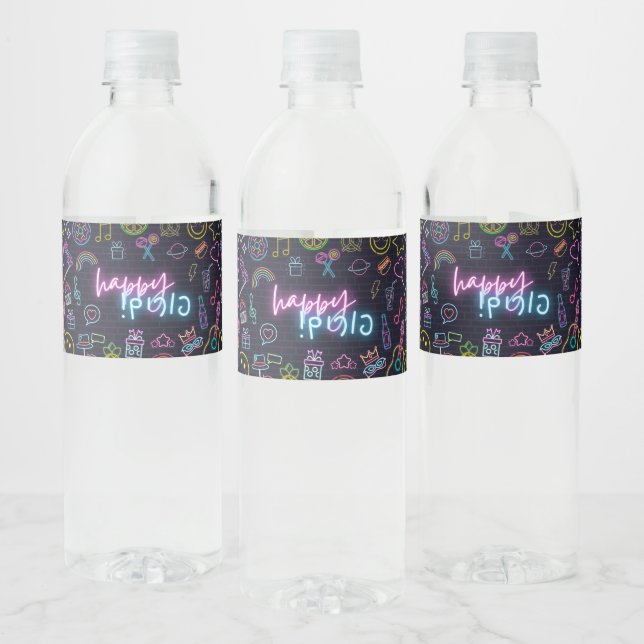 Rótulo De Garrafa De Vinho Neon Purim (Garrafas)