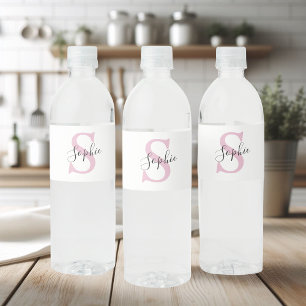 Rótulo De Garrafa De Vinho Nome Personalizado Moderno - Rosa Monograma