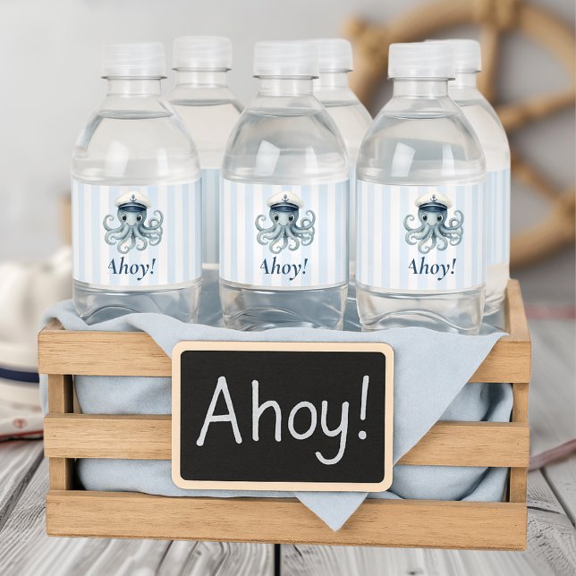 Rótulo De Garrafa De Vinho Octopus náutico Ahoy | Oceano Aniversário (Criador carregado)