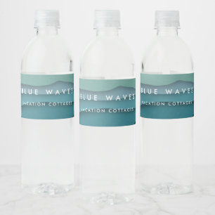 Rótulo De Garrafa De Vinho Ondas do Oceano Azul Moderno