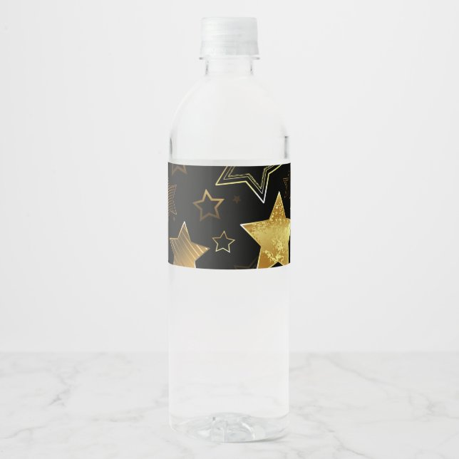 Rótulo De Garrafa De Vinho Padrão contínuo com estrelas douradas (Frente)