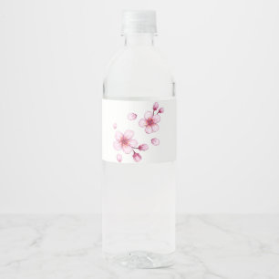 Rótulo De Garrafa De Vinho Padrão de Flor de Cerejeira em Aquarela Rosa