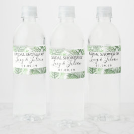 Rótulo De Garrafa De Vinho Padrão de Folha de Palmeira Tropical Verde Casamen