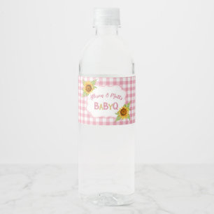 Rótulo De Garrafa De Vinho País Girassóis Cor-de-rosa Gingham Check Baby Q CH