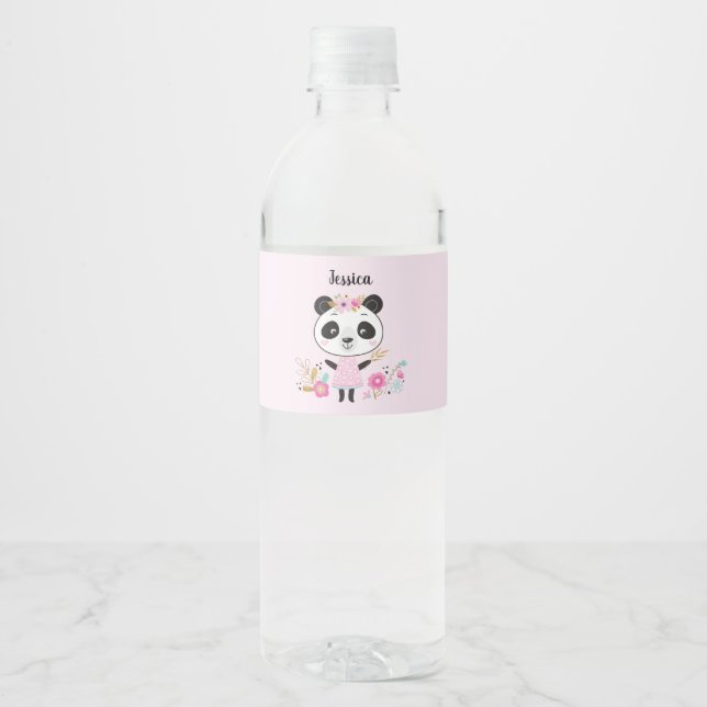 Rótulo De Garrafa De Vinho Panda rosa-branca personalizada (Frente)