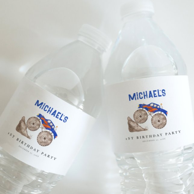 Rótulo De Garrafa De Vinho Papel de Caminhão de Monstro Azul Brilhante (Criador carregado)