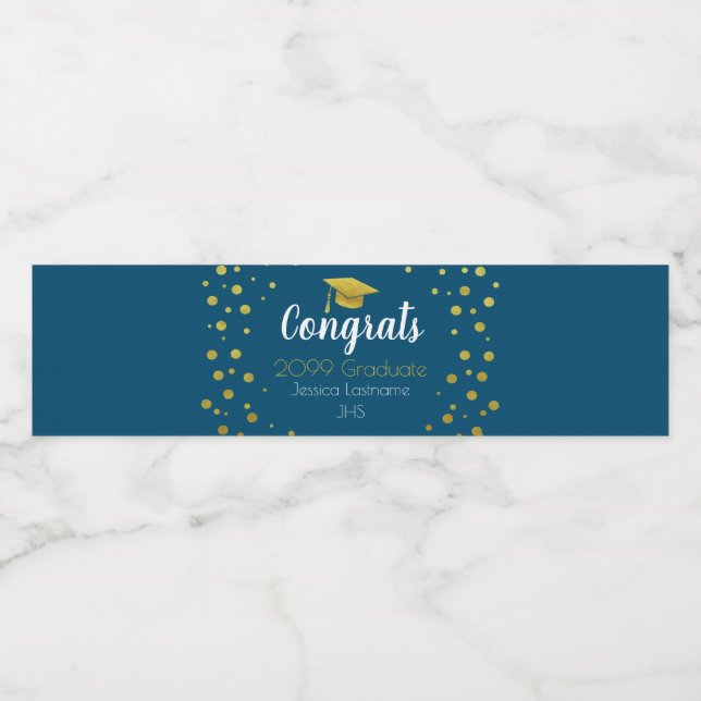 Rótulo De Garrafa De Vinho Parabéns Elegante Dourado Confetti (Rótulo Único)