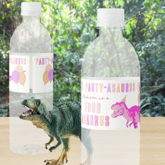 Rótulo De Garrafa De Vinho Parceiro Dino Cor-de-Rosa Cor-de-T-Rex Aniversário