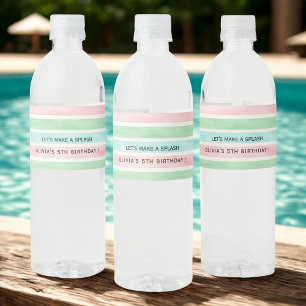 Rótulo De Garrafa De Vinho Partido da Piscina Tropical Azul Verde Rosa