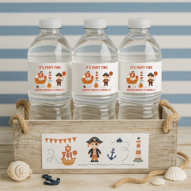 Rótulo De Garrafa De Vinho Partido Pirata | Navio Vermelho e Capitão Birthday (Criador carregado)