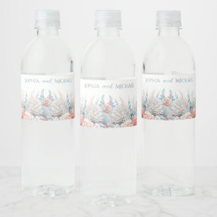 Rótulo De Garrafa De Vinho Pastel Coral Reef- Casamento de Praia